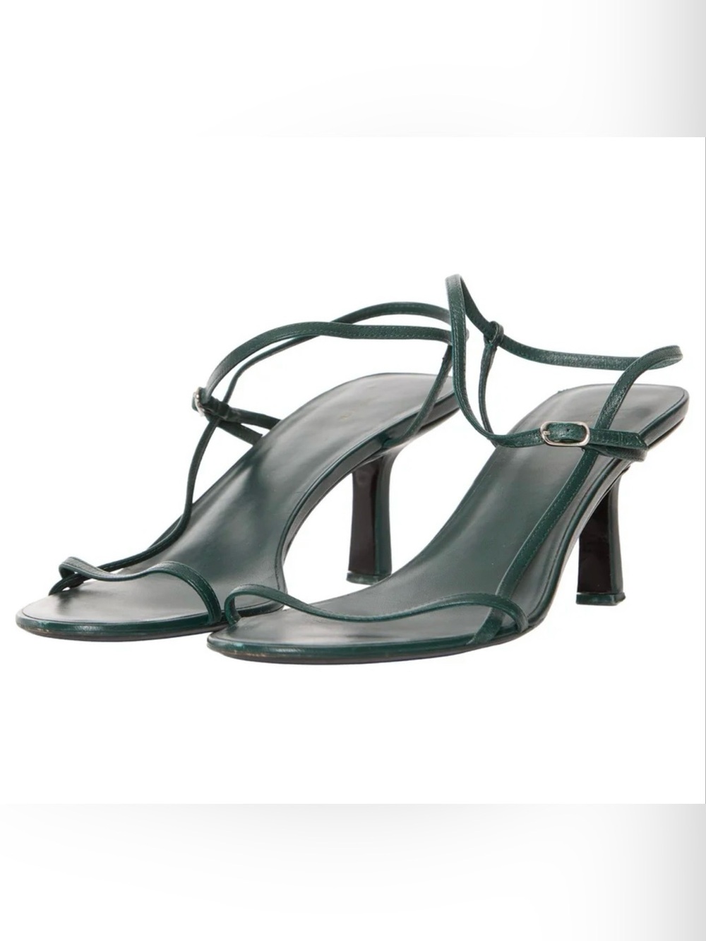 The Row Dark Green Strappy Mid-Heel Sandals